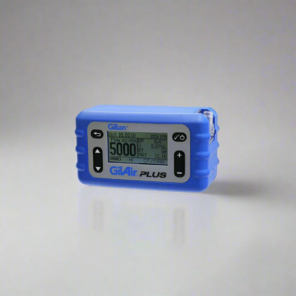 GilAir Plus personal air sampling pump by Sensidyne, ideal for monitoring hazardous airborne particles and gases in workspaces.